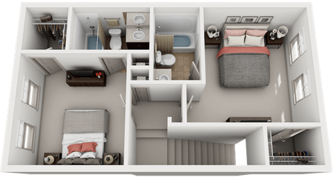Floor plan for 2 beds, 2.5 baths, 1152 sqft